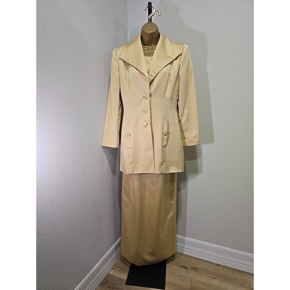 Vintage Rimini Satin Two Piece Maxi Formal Womens 6 Long Jacket Champagne Beige - Picture 8 of 9